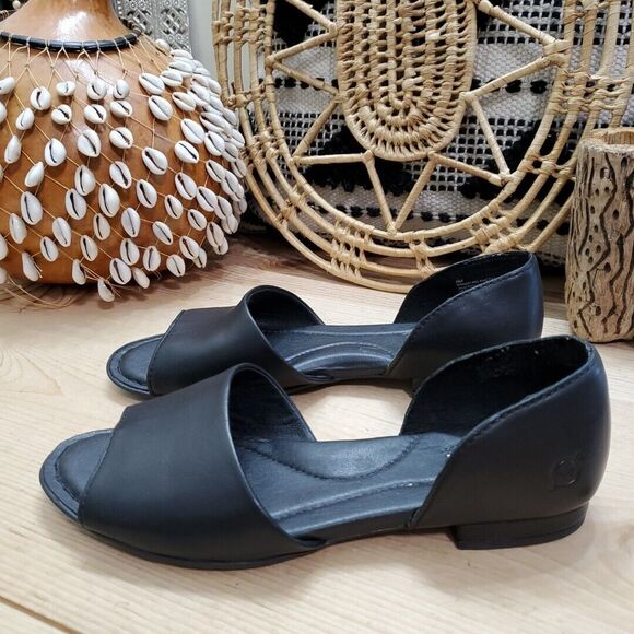 Born Escif D'Orsay Womens 6 Med Open Toe Flats Shoes Leather Black Comfort EUC - Picture 11 of 11